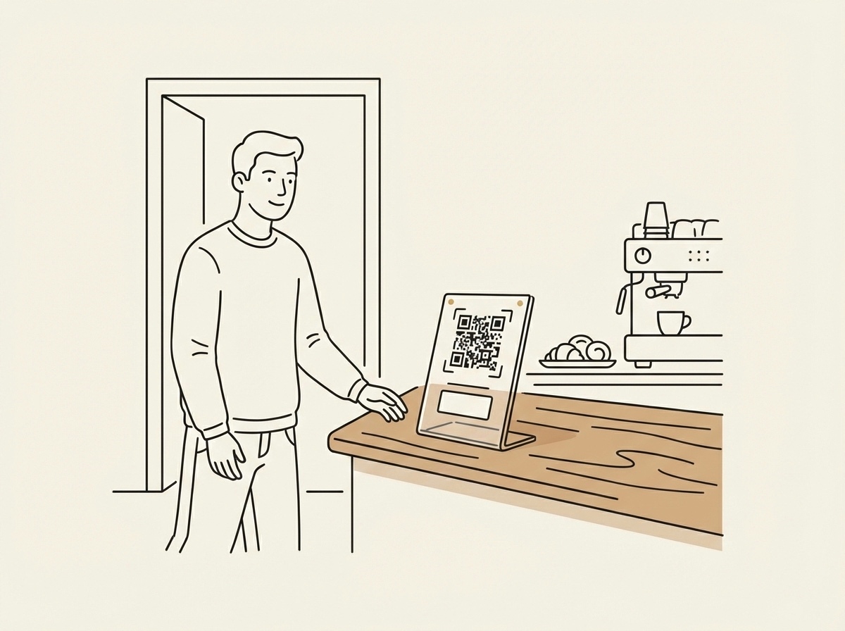 QR-Code Schild am Tresen