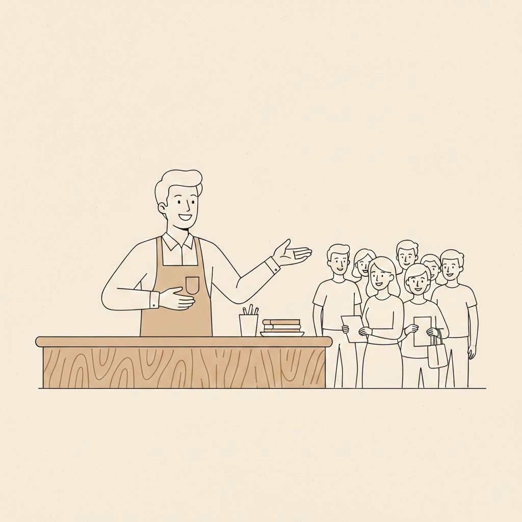 Szene am Tresen mit Hinweis